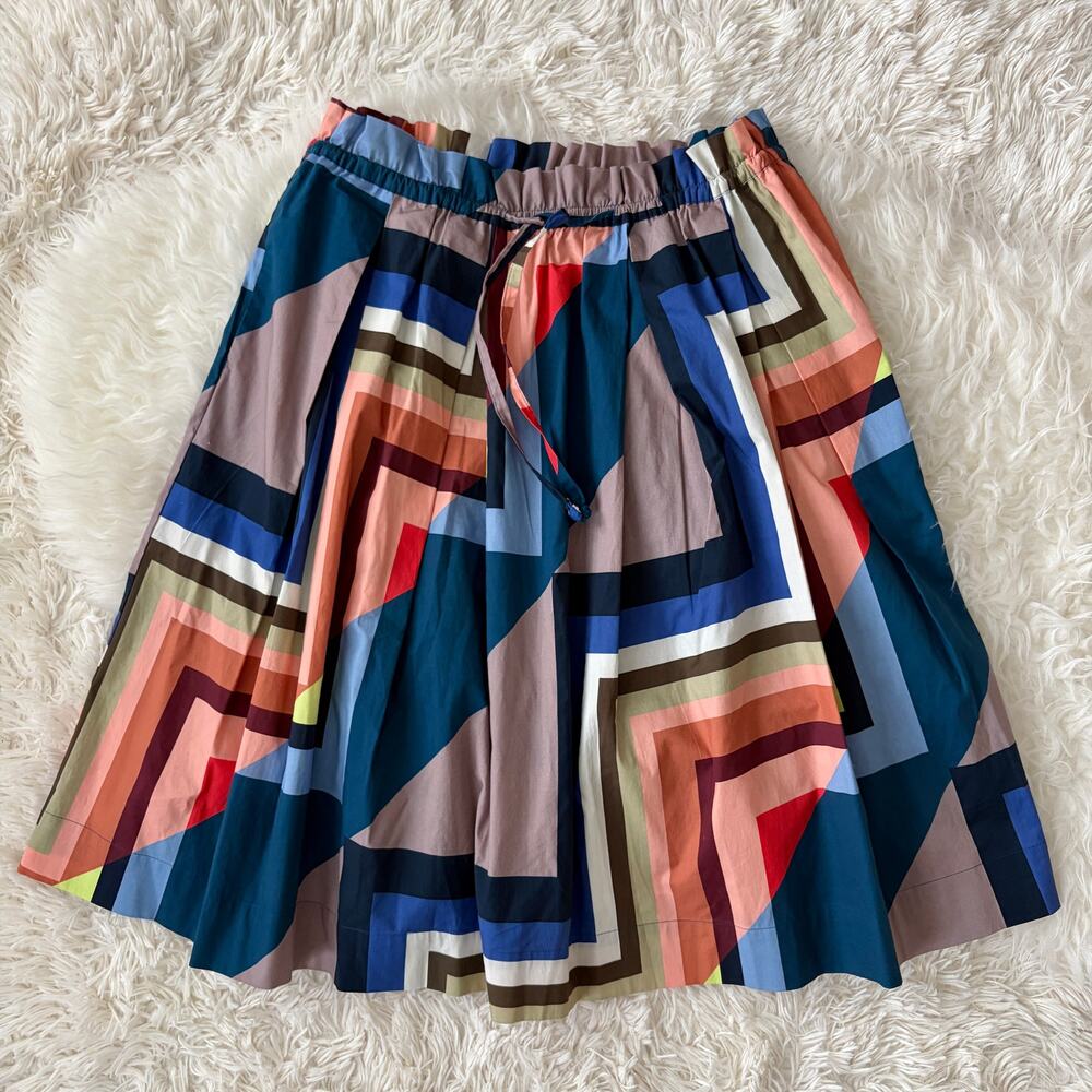 Eloquii Multi-Color Geometric Pattern Full Midi Skirt with Pockets, size 14
